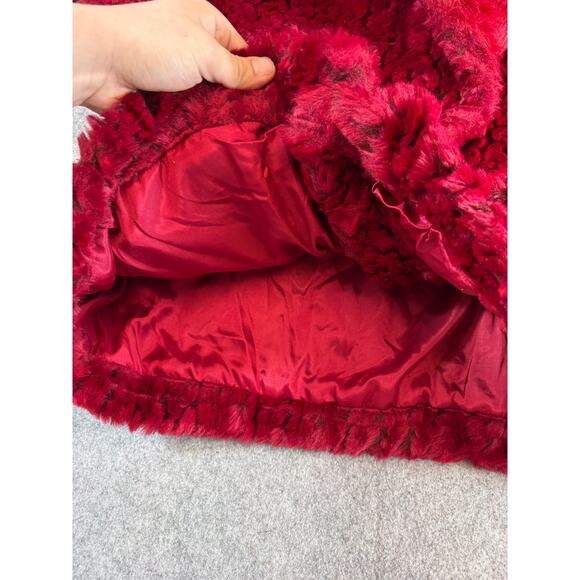 Alpine Studio Faux Fur Coat Womens 1X Red Plush Y2K Cozy Winter Jacket Gorpcore - Picture 7 of 9